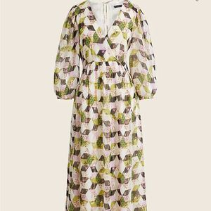 J. Crew Pink, Olive & Cream Geometric Midi Dress